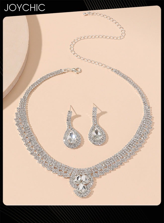 Joychic مجموعة أقراط سلسلة الترقوة للنساء موضة مع أحجار الماس الكاملة وسلسلة مخلب من الراينستون - Image 2