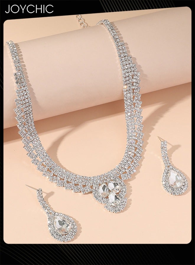 Joychic مجموعة أقراط سلسلة الترقوة للنساء موضة مع أحجار الماس الكاملة وسلسلة مخلب من الراينستون - Image 3