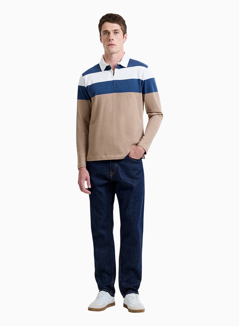French Connection Striped Zipperd Polo Long Sleeve - Image 5