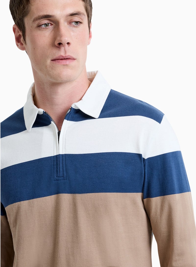 French Connection Striped Zipperd Polo Long Sleeve - Image 4