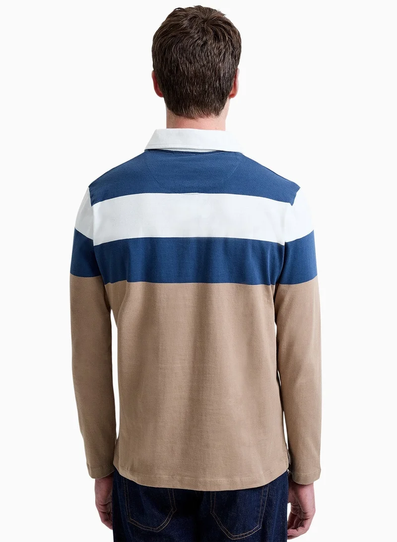 French Connection Striped Zipperd Polo Long Sleeve