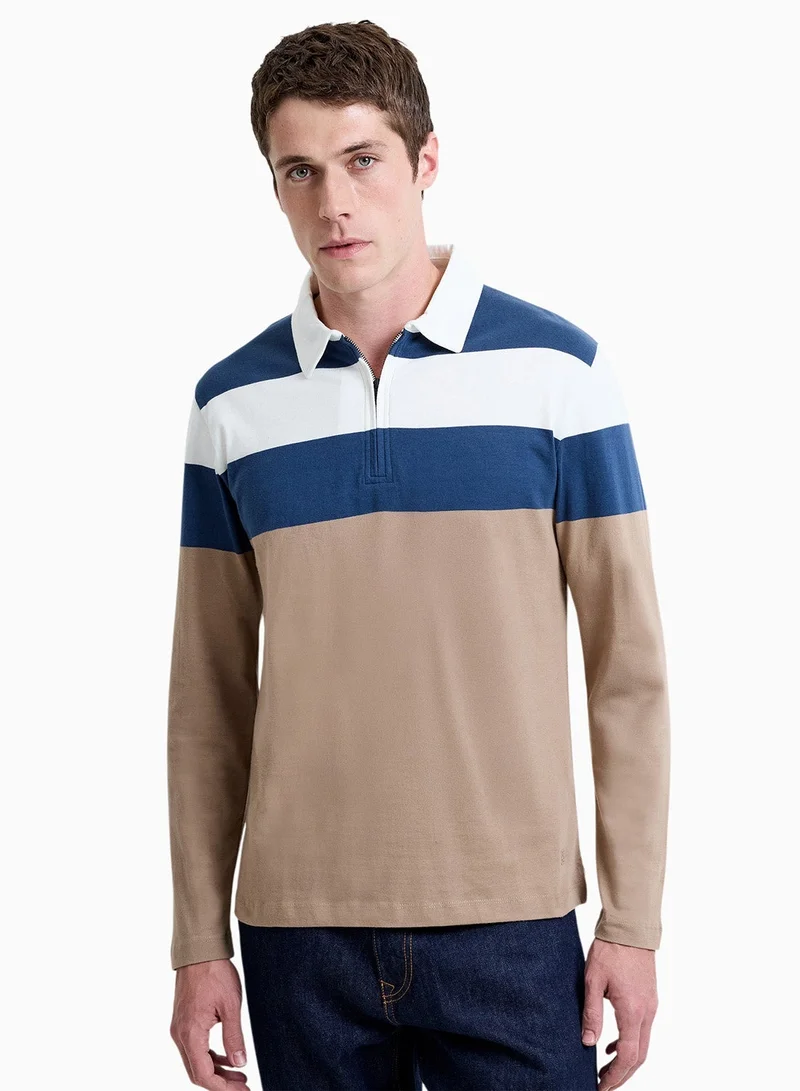Striped Zipperd Polo Long Sleeve