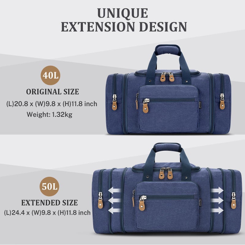 Gonex Canvas Duffle Bag for Travel 50L Expandable Duffel Weekend Overnight Bag men (Blue) - Image 5