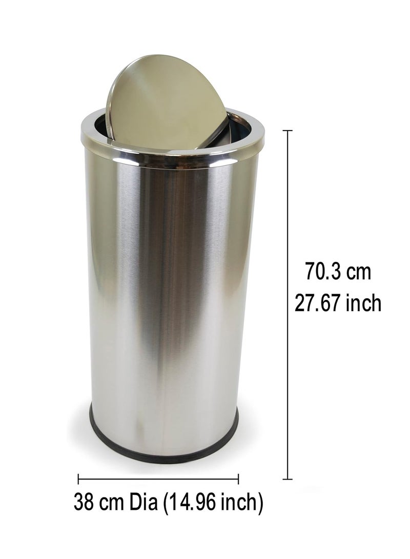 LACOT GENERAL TRADING LLC Standing Stainless Steel Round Swing Top Lid Trash Bin | 60L  - Image 2