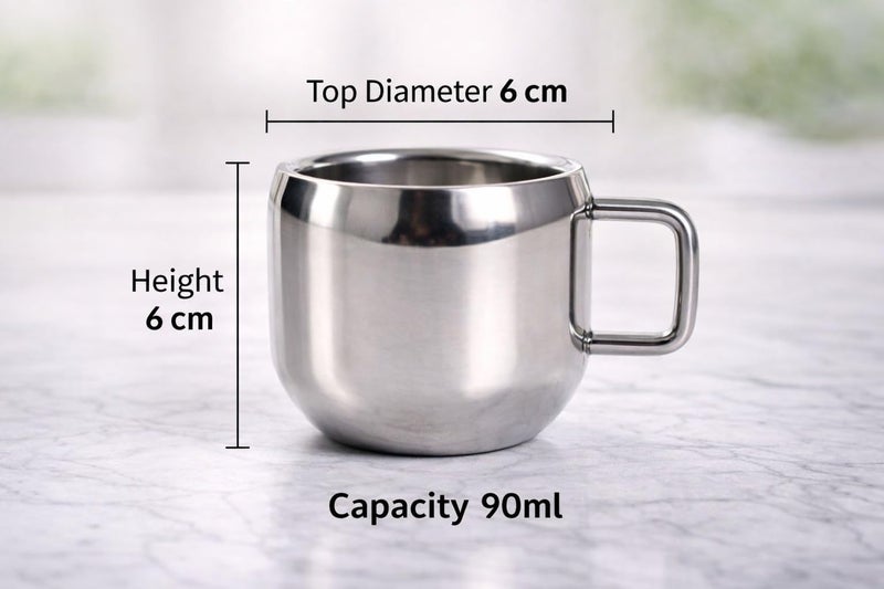 VISAXMI Stainless Steel Tea Cups Set of 12 with Handle | Mirror Finish Chai Cups | 90ml Tea & Coffee Serving Cups | Rust Resistant | Double wall Apple Shaped (Silver) - Image 2