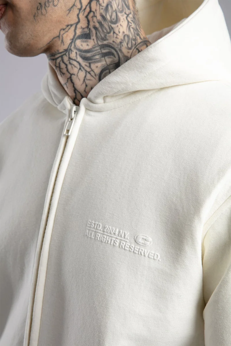 Catch Embossed Print Zip-Up Hooded Sweatshirt