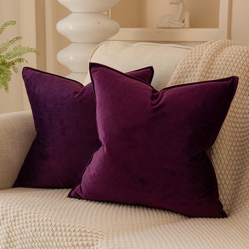 JUSPURBET Eggplant Purple Christmas Decorative Velvet Throw Pillow Covers 22x22 inch Set of 2 Broadside Soft Cushion Case with Invisible Zipper for Sofa Couch Bed - Image 1