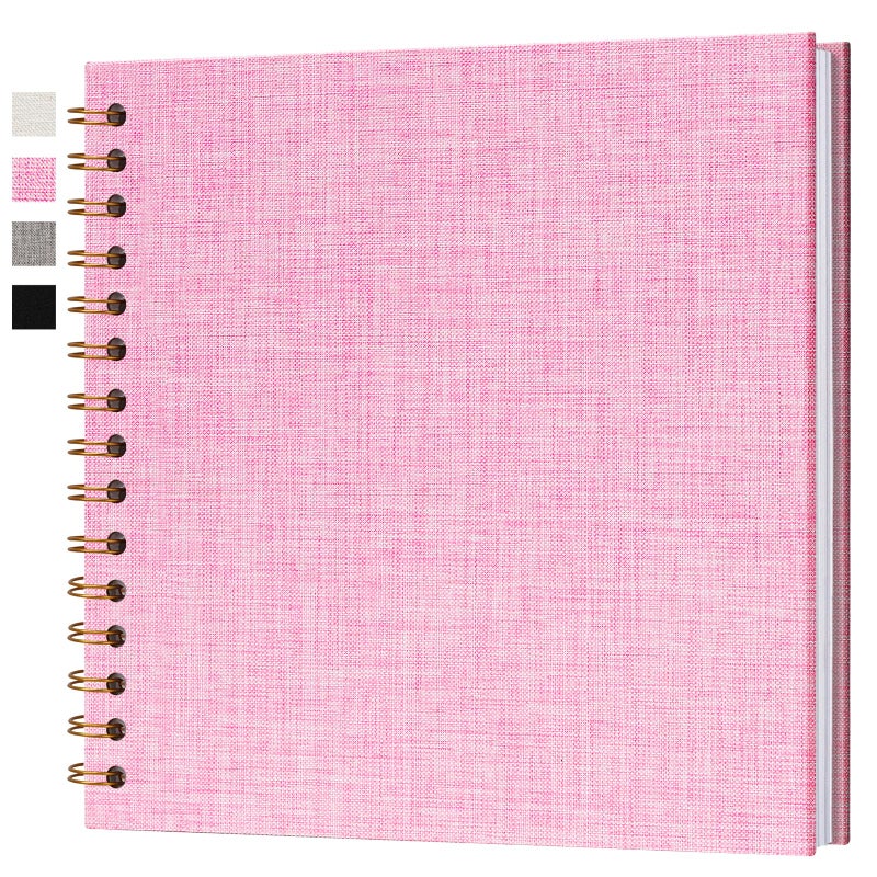 Hiwhy 7x7 Inch Scrapbook DIY Photo Album Linen Cover Hardcover White Pages 20 Sheets Small Scrap Memory Book Pink - Image 1