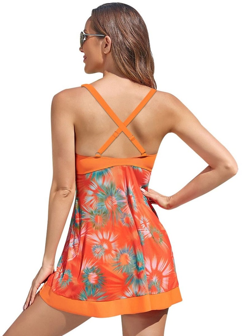 Loquat Orange Printed Pattern Gauze Skirt Style Split Bikini Modern Female Swimsuit - Image 3