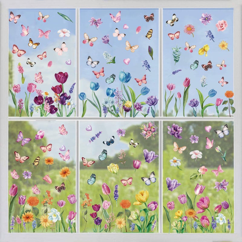 i-Beeboo Spring Flower Window clings Decorations Window Decals Stickers for Office Home - Image 2