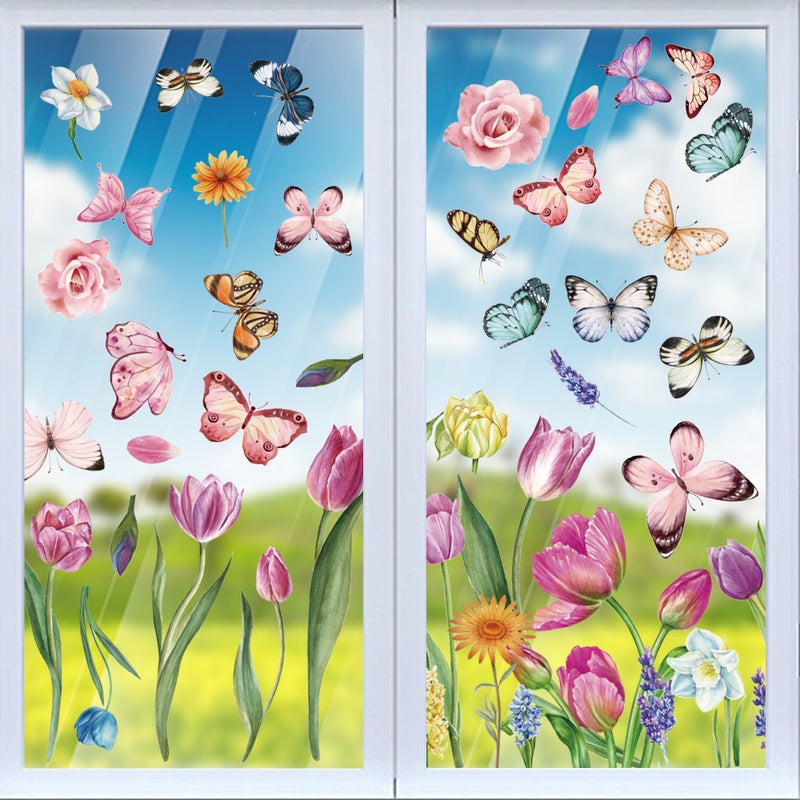 i-Beeboo Spring Flower Window clings Decorations Window Decals Stickers for Office Home - Image 1