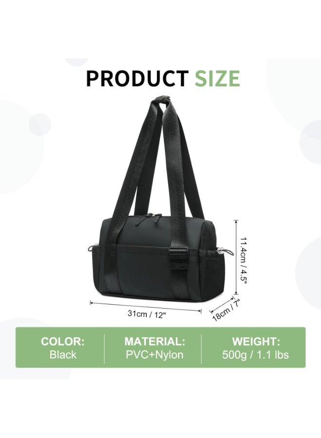 Soofam حقيبة جيم صغيرة للنساء والفتيات، حقيبة لياقة بدنية لطيفة مع قسم مبلل مقاوم للماء لليوغا والسفر والتمارين الرياضية، سوداء - Image 3