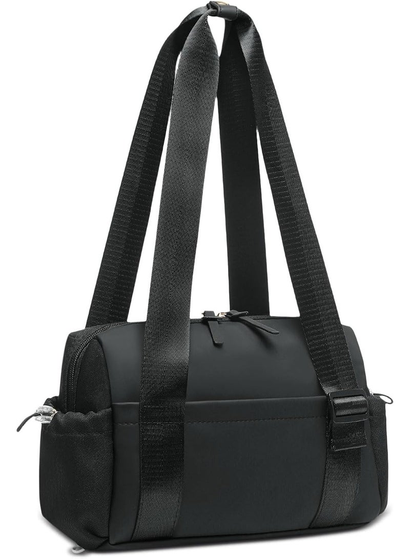 Soofam حقيبة جيم صغيرة للنساء والفتيات، حقيبة لياقة بدنية لطيفة مع قسم مبلل مقاوم للماء لليوغا والسفر والتمارين الرياضية، سوداء - Image 1