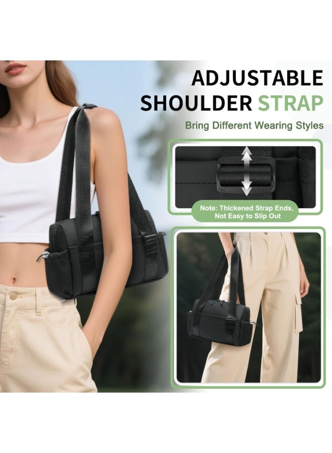 Soofam حقيبة جيم صغيرة للنساء والفتيات، حقيبة لياقة بدنية لطيفة مع قسم مبلل مقاوم للماء لليوغا والسفر والتمارين الرياضية، سوداء - Image 4