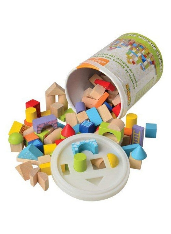 Constructive Playthings 100 pc. Stackers Mini Blocks with Sturdy Storage Container Complete with Shape Sorter Lid for Ages 12 Months and Up