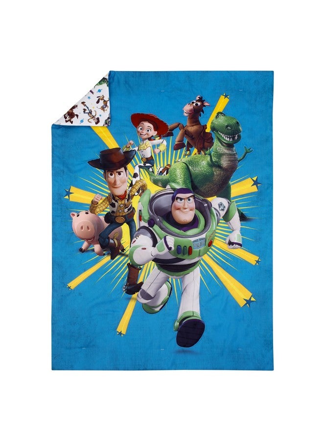 NoJo NoJo Disney Toy Story Taking Action Blue, Green and Yellow 4 Piece Toddler Bed Set - Comforter, Fitted Bottom Sheet, Flat Top Sheet, and Reversible Pillowcase - Image 1