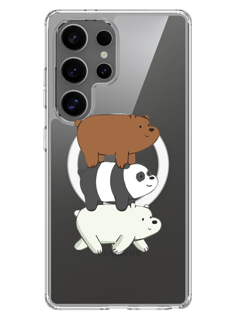 Theodor Magnetic Case for Samsung Galaxy S25 Ultra 6.9-inch Compatible with MagSafe Wireless Charging, Shockproof Phone Bumper Cover Three Panda-01 - Image 1