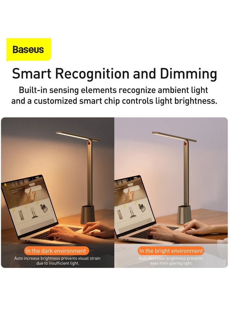 Baseus - Smart LED Desk Lamp Rechargeable, Adjustable Brightness & Color Temperature, 47" Wide Illumination, 250 Lumens, 5W, 3 Color Modes, Touch Control, Eye-Caring & Flicker-Free, Portable & Dimmable, Energy Efficient, Modern Design for Home Office, Study, Reading, USB Powered (Dark Grey) - Image 1