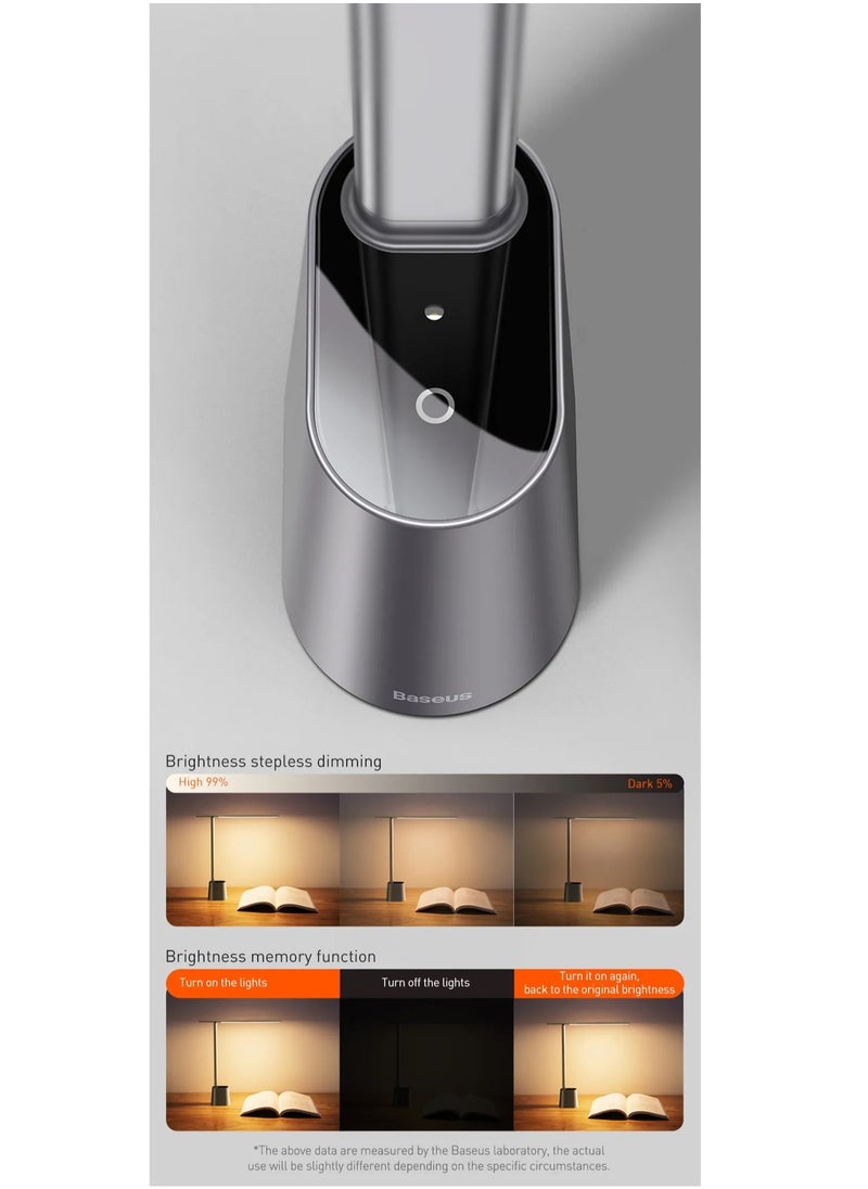 Baseus - Smart LED Desk Lamp Rechargeable, Adjustable Brightness & Color Temperature, 47" Wide Illumination, 250 Lumens, 5W, 3 Color Modes, Touch Control, Eye-Caring & Flicker-Free, Portable & Dimmable, Energy Efficient, Modern Design for Home Office, Study, Reading, USB Powered (Dark Grey) - Image 1