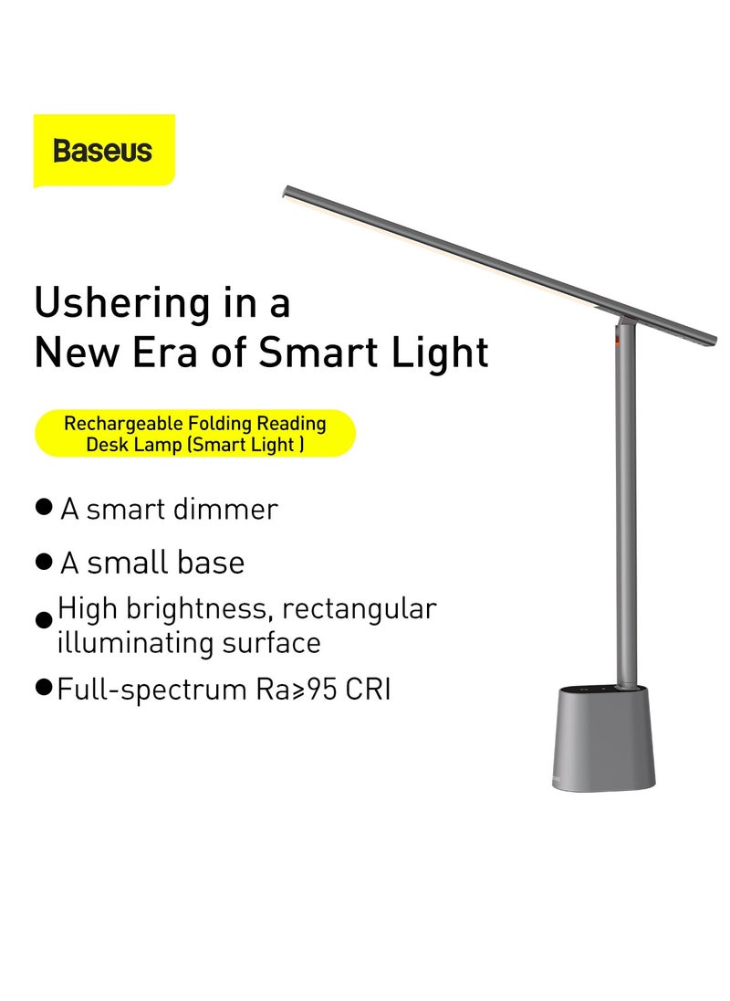 Baseus - Smart LED Desk Lamp Rechargeable, Adjustable Brightness & Color Temperature, 47" Wide Illumination, 250 Lumens, 5W, 3 Color Modes, Touch Control, Eye-Caring & Flicker-Free, Portable & Dimmable, Energy Efficient, Modern Design for Home Office, Study, Reading, USB Powered (Dark Grey) - Image 1