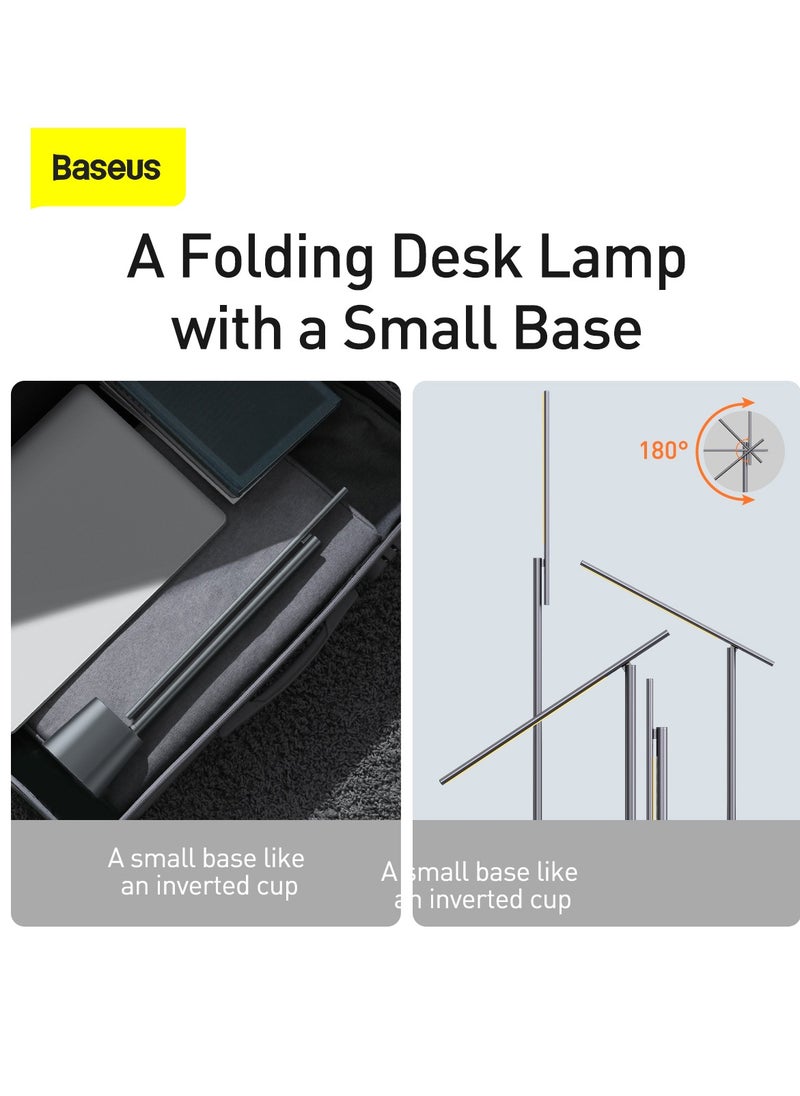 Baseus - Smart LED Desk Lamp Rechargeable, Adjustable Brightness & Color Temperature, 47" Wide Illumination, 250 Lumens, 5W, 3 Color Modes, Touch Control, Eye-Caring & Flicker-Free, Portable & Dimmable, Energy Efficient, Modern Design for Home Office, Study, Reading, USB Powered (Dark Grey) - Image 1