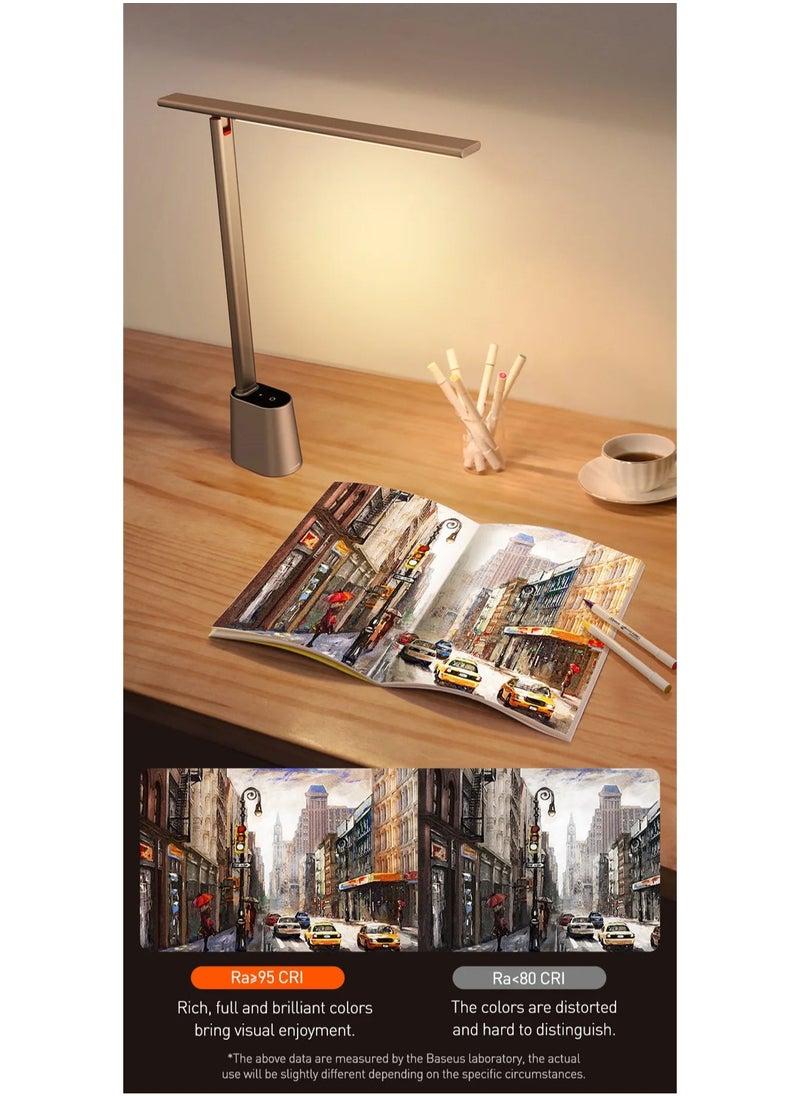 Baseus - Smart LED Desk Lamp Rechargeable, Adjustable Brightness & Color Temperature, 47" Wide Illumination, 250 Lumens, 5W, 3 Color Modes, Touch Control, Eye-Caring & Flicker-Free, Portable & Dimmable, Energy Efficient, Modern Design for Home Office, Study, Reading, USB Powered (Dark Grey) - Image 1