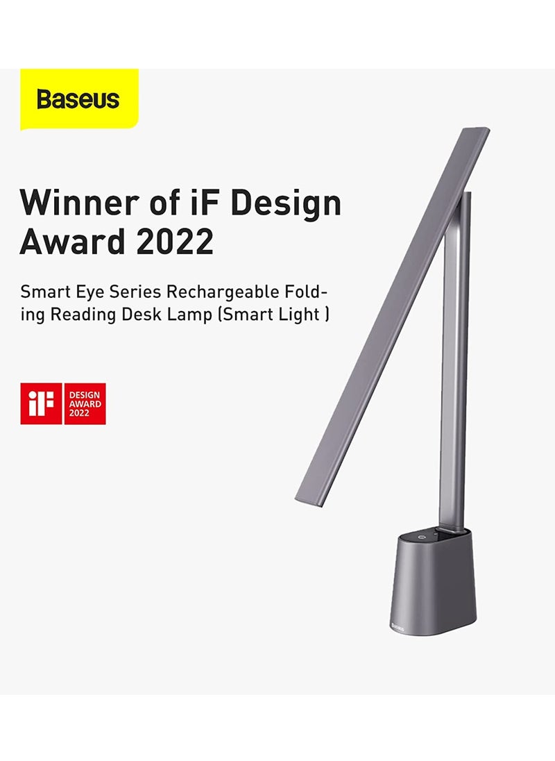 Baseus - Smart LED Desk Lamp Rechargeable, Adjustable Brightness & Color Temperature, 47" Wide Illumination, 250 Lumens, 5W, 3 Color Modes, Touch Control, Eye-Caring & Flicker-Free, Portable & Dimmable, Energy Efficient, Modern Design for Home Office, Study, Reading, USB Powered (Dark Grey) - Image 1