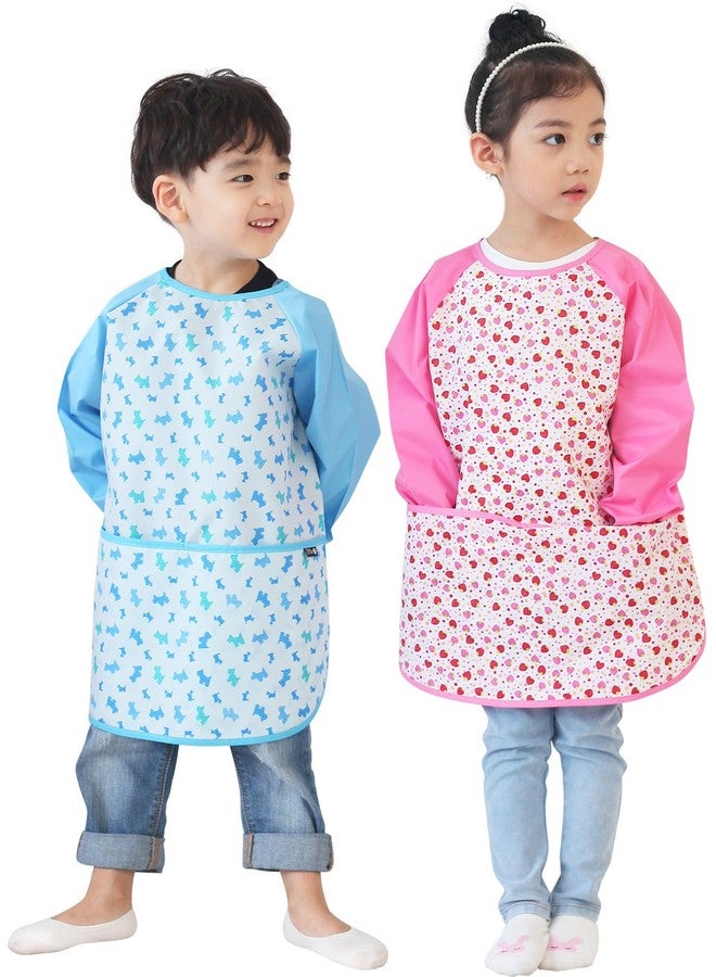 بليي مريلة الرسم للأطفال من Plie Kids - مريلة فنية مقاومة للماء بأكمام طويلة للأطفال الصغار ومرحلة ما قبل المدرسة، للعب الفوضوي، والخبز، والحرف اليدوية، والطبخ، والأنشطة الحسية (من عمر 1 إلى 10 سنوات)، لون الفراولة الوردي (24-M) - Image 4