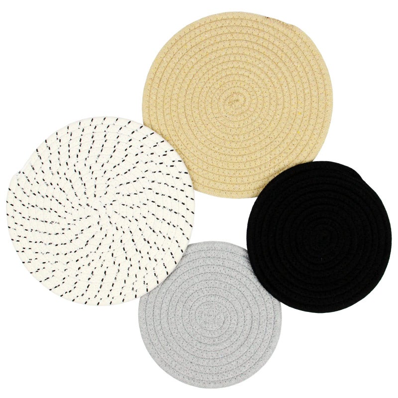 Casaphoria Potholders Set Trivets Set 4pcs 2Sizes 7 9 Inches Diameter 100 Eco Pure Cotton Thread Weave Trivets Hot Pots Pans Kitchen Trivets Dishes Touch of Glam Brown and Black