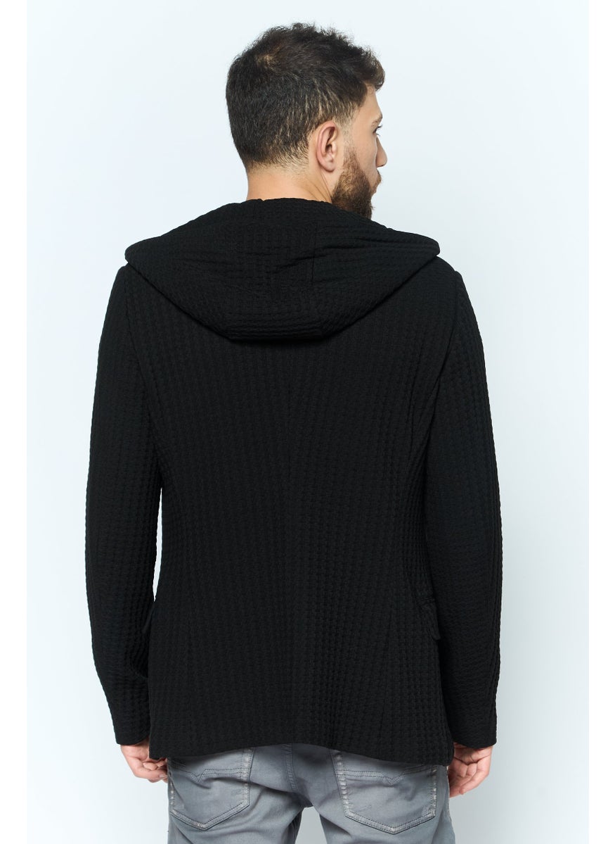 EMPORIO ARMANI - Men Textured Hooded Jacket, Black - Image 1