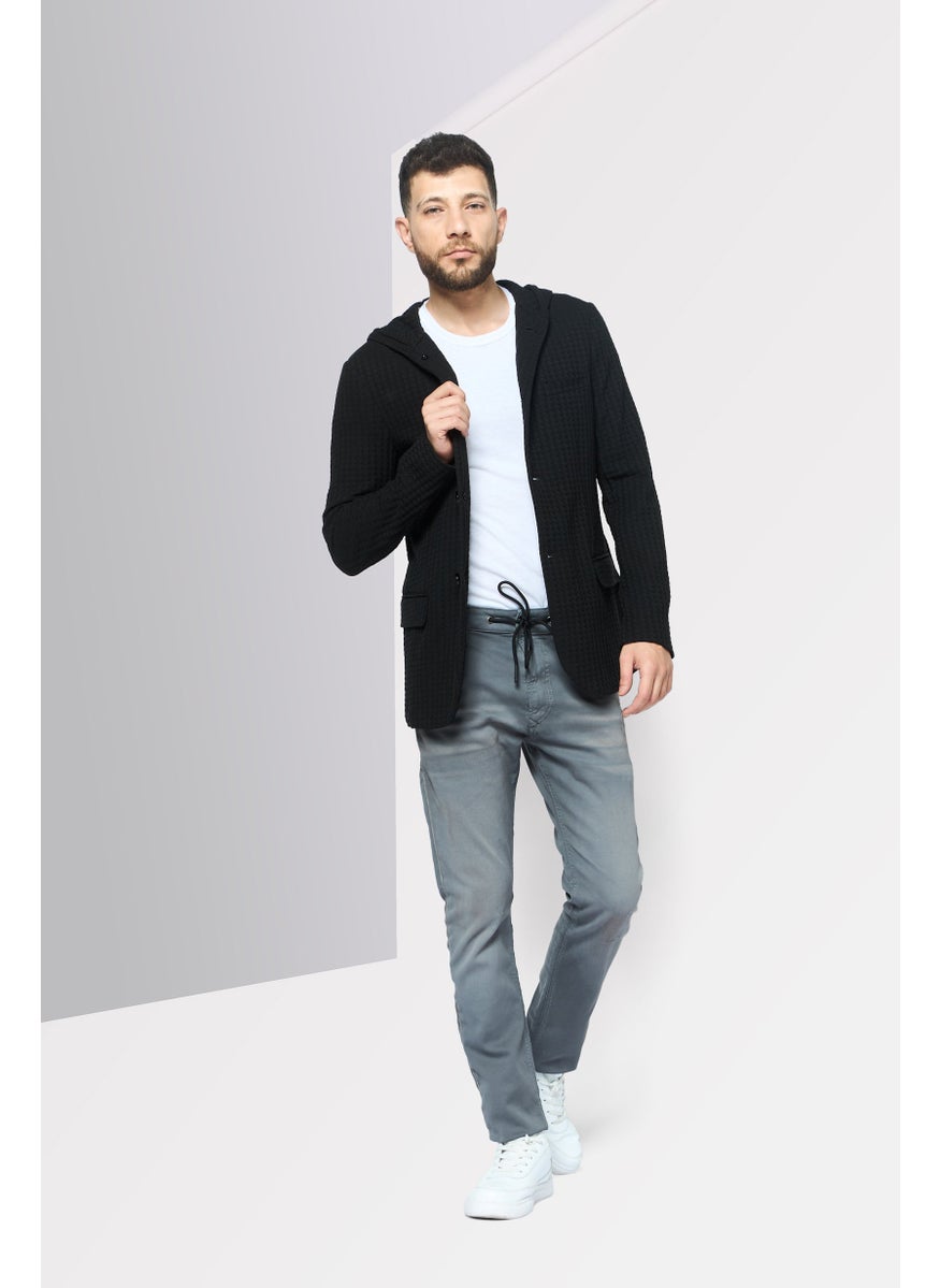 EMPORIO ARMANI - Men Textured Hooded Jacket, Black - Image 1