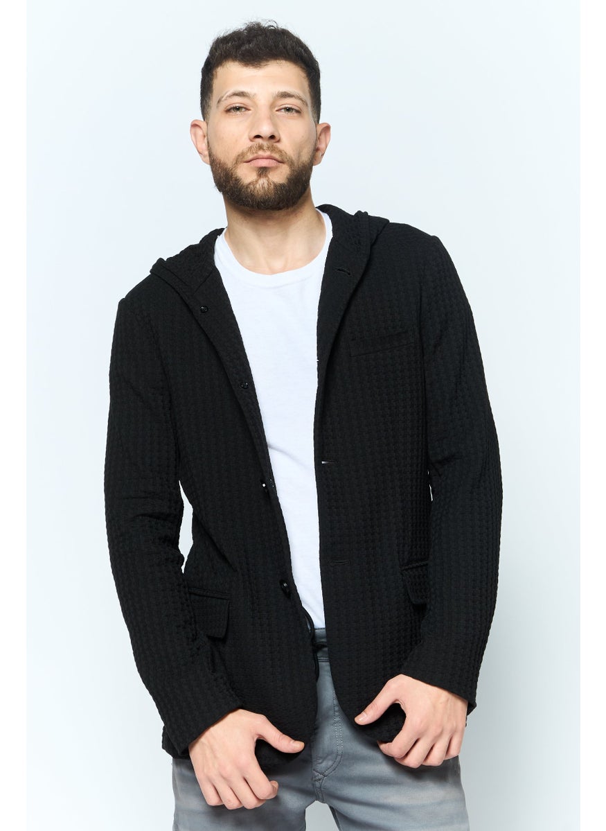 EMPORIO ARMANI - Men Textured Hooded Jacket, Black - Image 1