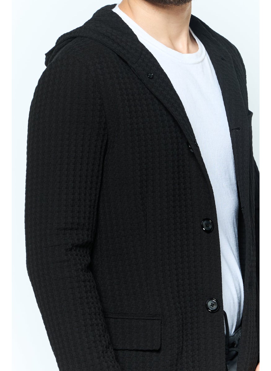 EMPORIO ARMANI - Men Textured Hooded Jacket, Black - Image 1
