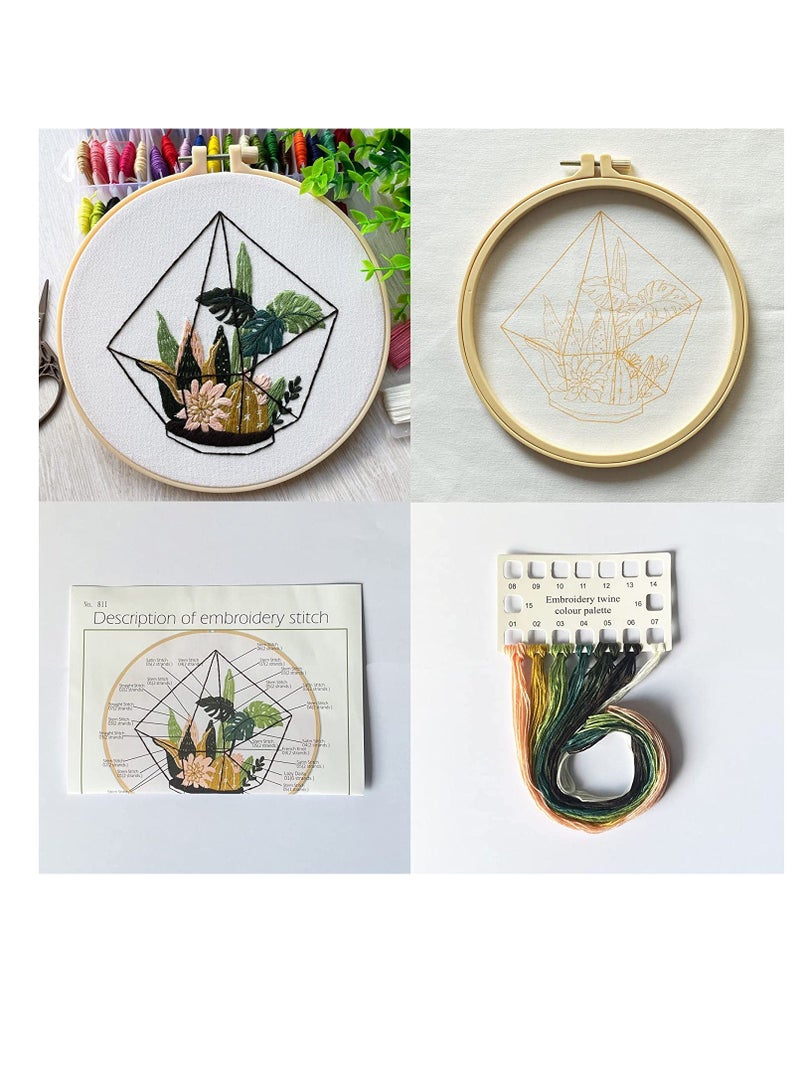 Embroidery Kit Beginner Adult Embroidery Material Pack Green Plants Succulents Pattern Collection Adult DIY Handmade Cross Stitch Embroidery Pictures Set for DIY Art Craft Sewing 3 Sets - Image 5