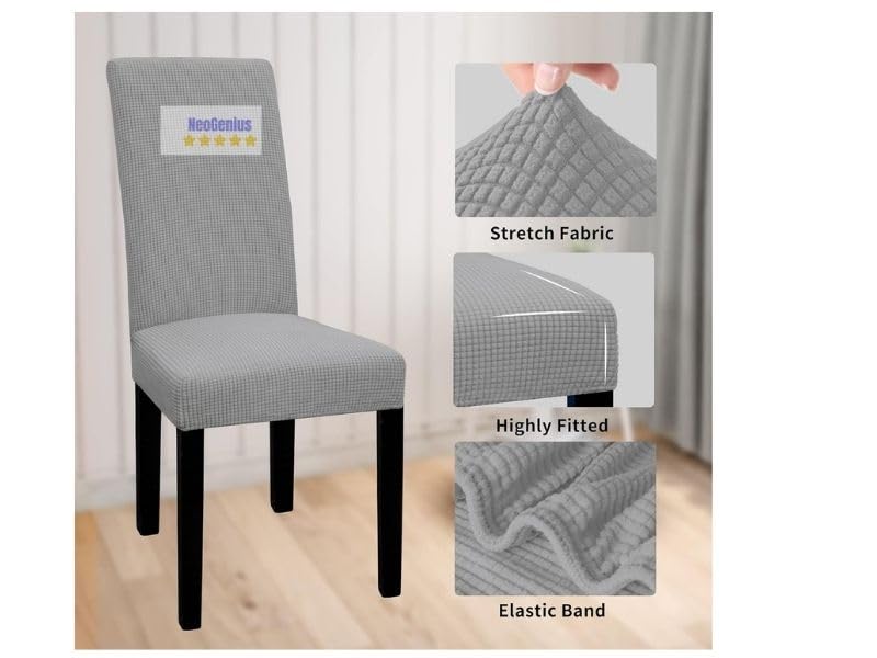 NeoGenius Premium Elegant Dining Room Chair Covers, Slipcovers Set of 6, Spandex Super Fit Stretch Removable Washable Chair Covers, Protector -for Dining Room (Dining Room Chair Covers_Silver Grey, 6) - Image 2