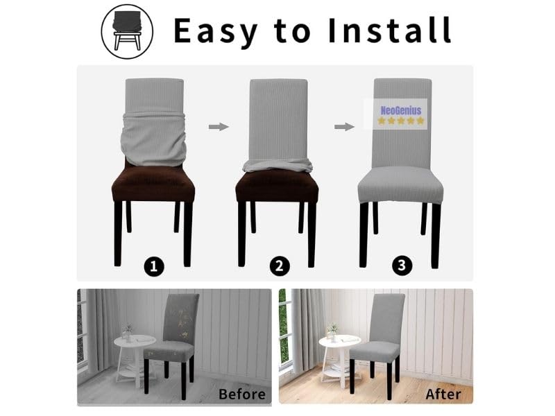 NeoGenius Premium Elegant Dining Room Chair Covers, Slipcovers Set of 6, Spandex Super Fit Stretch Removable Washable Chair Covers, Protector -for Dining Room (Dining Room Chair Covers_Silver Grey, 6) - Image 3