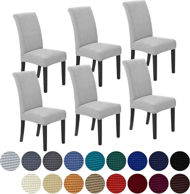 NeoGenius Premium Elegant Dining Room Chair Covers, Slipcovers Set of 6, Spandex Super Fit Stretch Removable Washable Chair Covers, Protector -for Dining Room (Dining Room Chair Covers_Silver Grey, 6) - Image 1