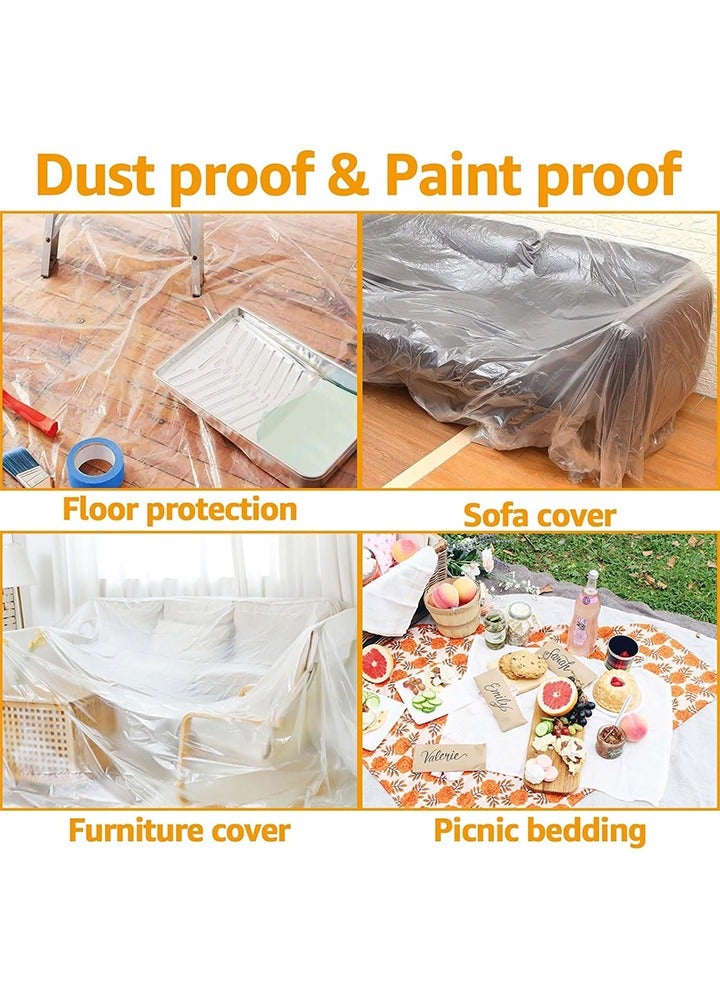 Plastic Drop Cloths, Couch Cover，Waterproof Anti-Dust Furniture Cover With Adhesive Strip, Thicken Painters Drop Cloth, Disposable Plastic Cover for Painting Protection, Large Anti Dust Clear Cover for Sofa Furniture Floor Wall Protection，Waterproof & Dustproof Storage Cover Furniture Protector Cover Shelter for Bed Sofa Furniture Moving Protection and Long Term Storage(450cm * 20m) - Image 5