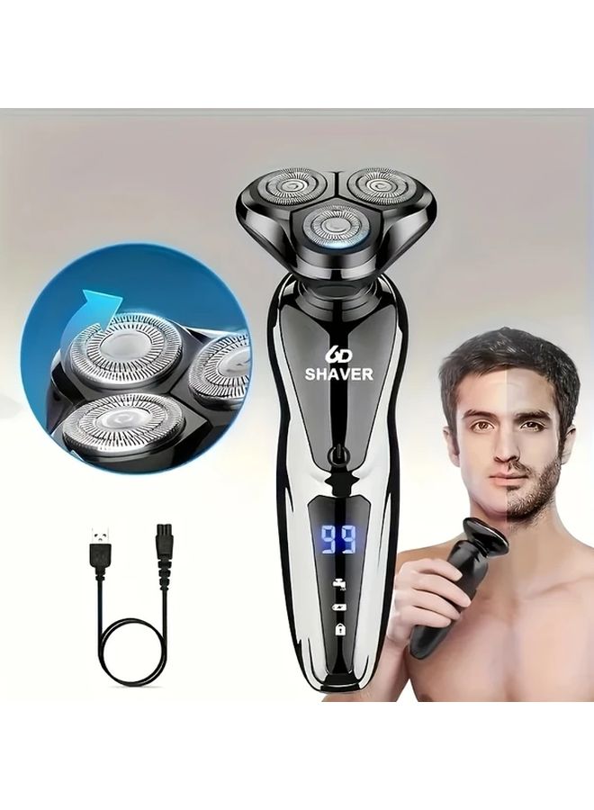Silver Mens 3 In 1 Electric Shaver With Nose Trimmer USB Rechargeable Wet Dry 3D Floating Blades - Image 5