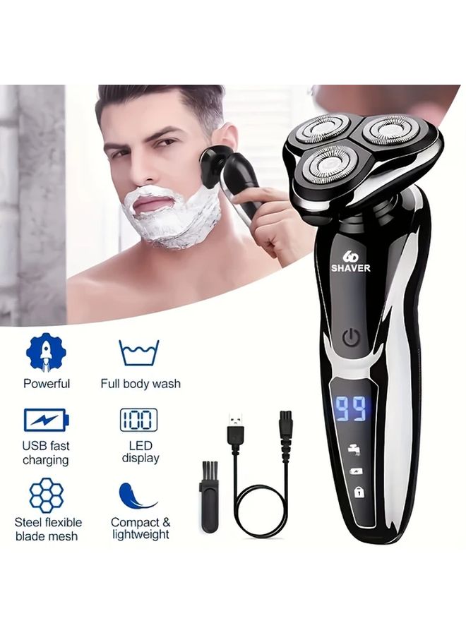 Silver Mens 3 In 1 Electric Shaver With Nose Trimmer USB Rechargeable Wet Dry 3D Floating Blades - Image 4