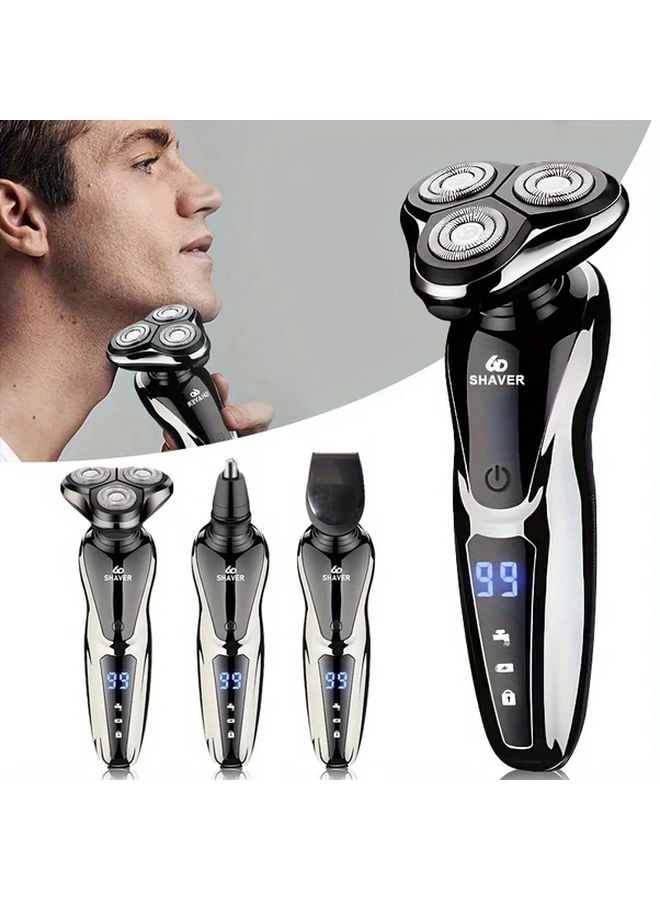 Silver Mens 3 In 1 Electric Shaver With Nose Trimmer USB Rechargeable Wet Dry 3D Floating Blades - Image 1