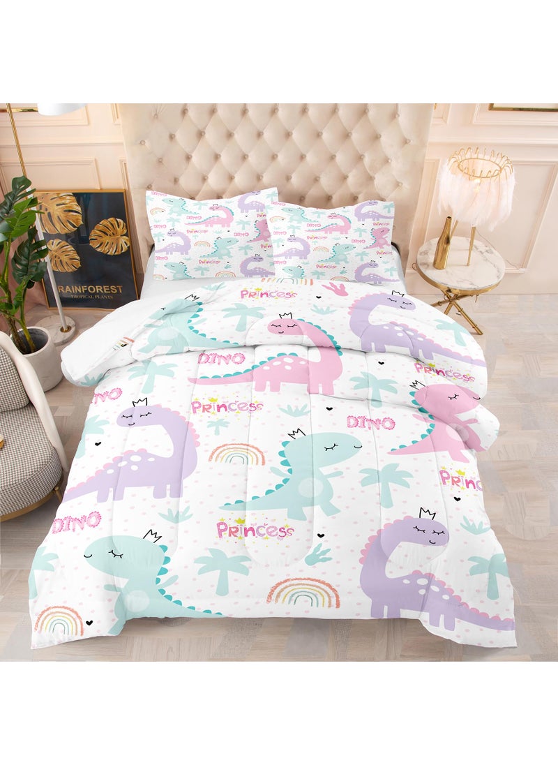 NINENINE NINENINE Twin Bedding Sets for Girls Dinosaur Comforter Set Princess Bedding Toddler Comforter Sets for Kids Cute Bed Sets with 1 Comforter 1 Pillowcase  - Image 1