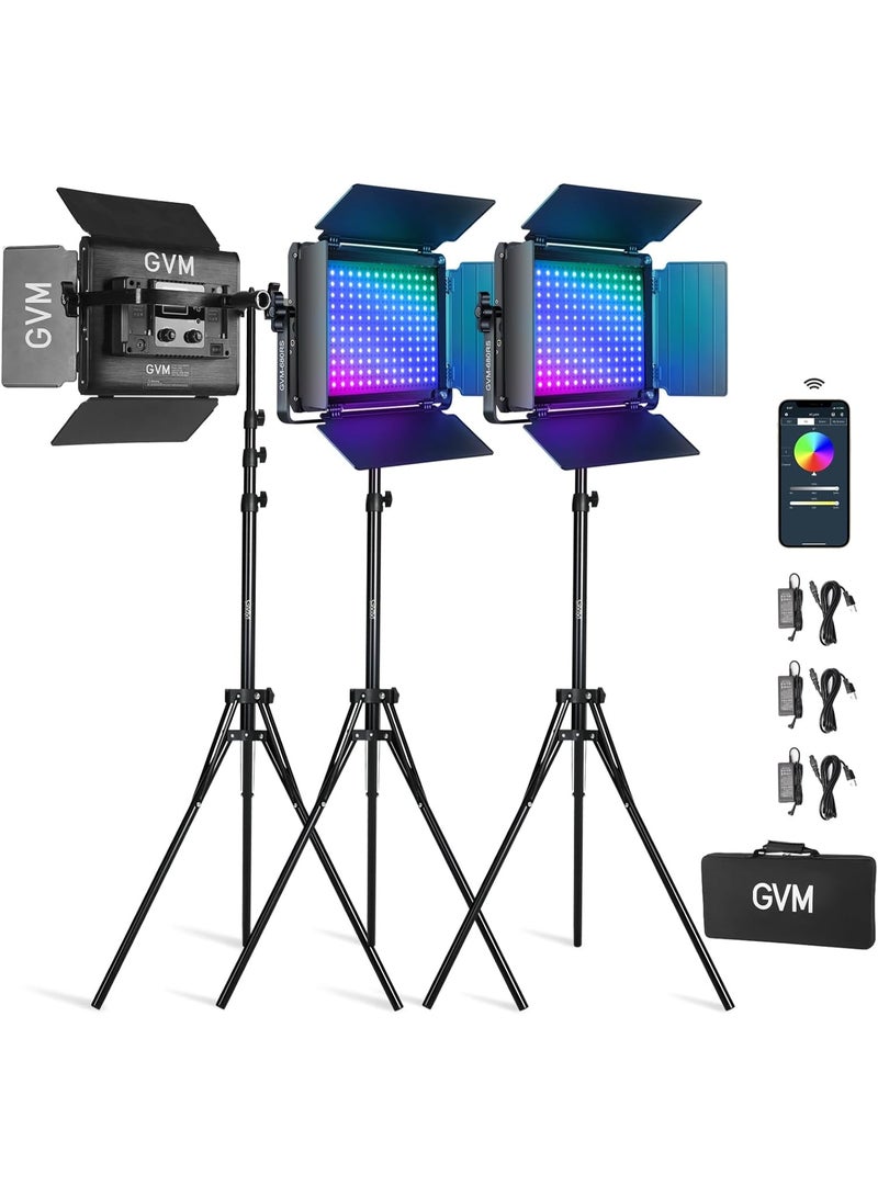 GVM Great Video Maker GVM 680RS-3L RGB LED Studio Video Light 3-Light Panel Kit, Bi-Color Soft Lighting with APP Control & 8 Effects - Image 1