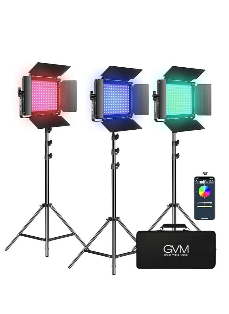 GVM Great Video Maker GVM RGB LED Video Light Kit, Dimmable Photography Lighting with APP Control, 680RS 50W 3 Packs Led Panel Light for YouTube Studio, Video Shooting, Gaming, Streaming, Zoom, Broadcasting, Conference  - Image 1