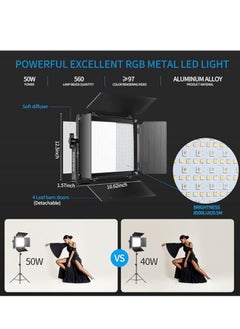 جي في إم جريت فيديو ميكر مجموعة إضاءة فيديو GVM RGB LED، إضاءة تصوير فوتوغرافي خافتة مع التحكم في التطبيق، 680RS 50W 3 حزم لوحة إضاءة LED لاستوديو YouTube، تصوير الفيديو، الألعاب، البث، التكبير/التصغير، البث، المؤتمرات  - Image 3
