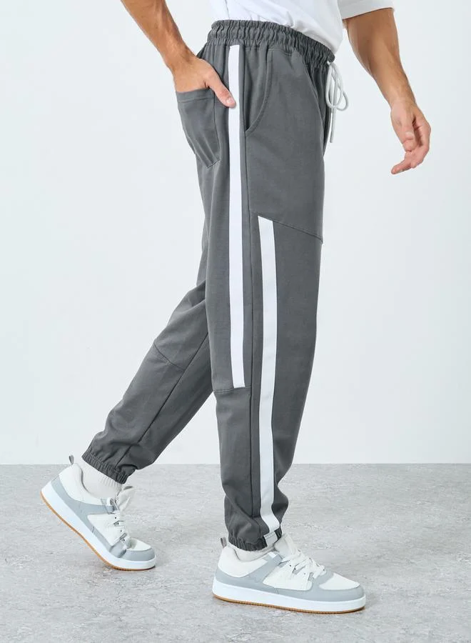 Styli Men Grey Track Pants with Side Stripe