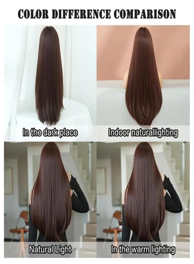 Assu Long Straight Dark Brown Synthetic Wigs with Bangs for Women | Natural Look Wig for Party, Cosplay & Daily Use | Comfortable Wig Cap | Cosplay Accessory with Secure Fit - Image 5