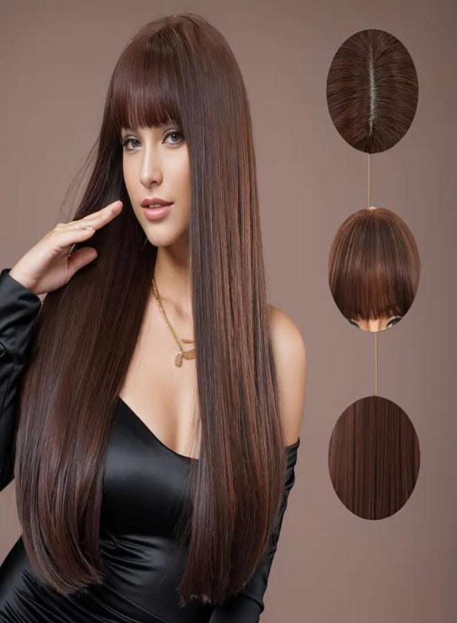 Assu Long Straight Dark Brown Synthetic Wigs with Bangs for Women | Natural Look Wig for Party, Cosplay & Daily Use | Comfortable Wig Cap | Cosplay Accessory with Secure Fit - Image 3