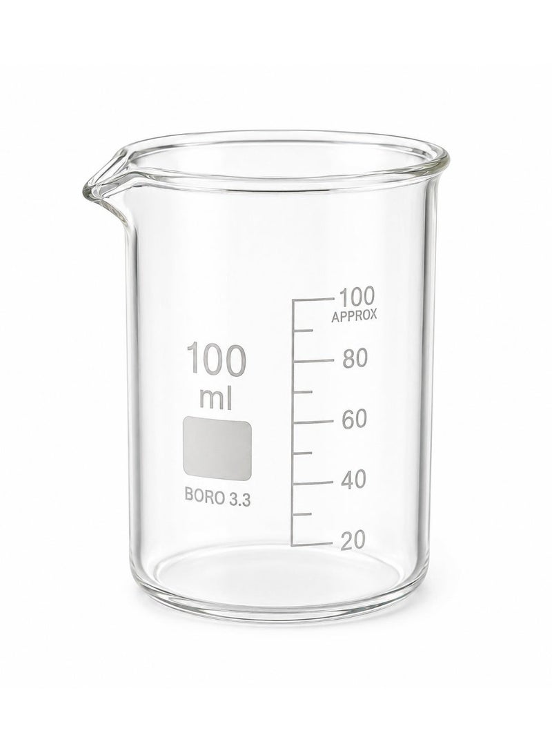 Protect Glass Beaker 100ml Borosilicate Heat Resistant Laboratory Measuring Cup | Transparent Scientific Lab Glassware | Graduated Measuring Beaker for Chemistry, Mixing & Liquid Handling - Image 1