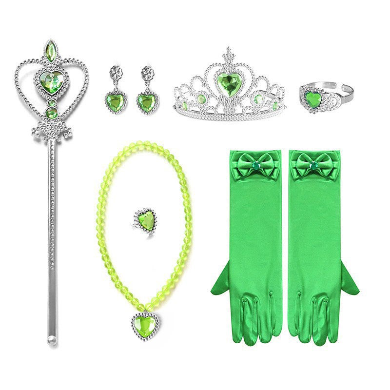 Generic Frozen Princess Heart Necklace Set F17 green suit